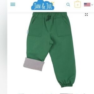 Jan & Jul Cozy-Dry Waterproof Kids Pants - Green Fleece Lined Size 1T